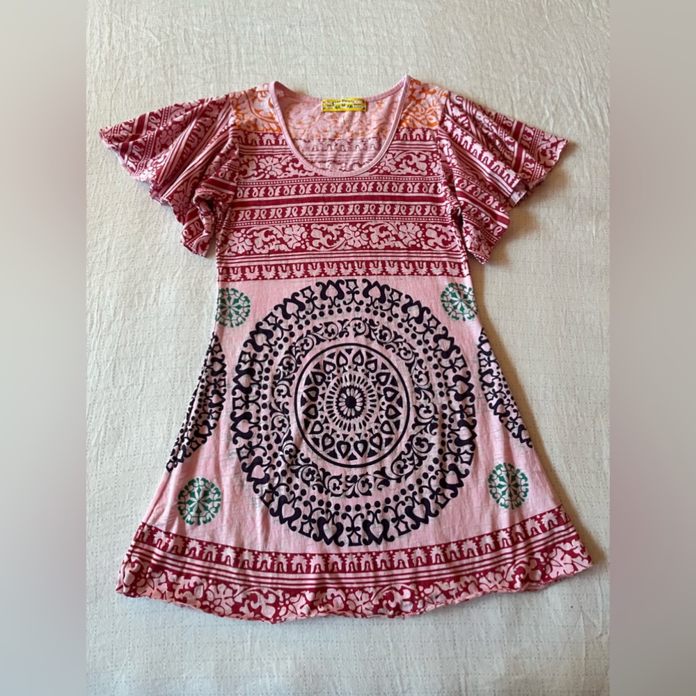 Free People Artsy Boho Mini Dress With Flared Sleeves Size M